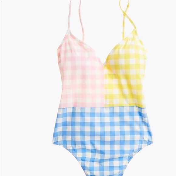 J. Crew Other - J. Crew NWT 1pc swimsuit colorblock gingham sz 10